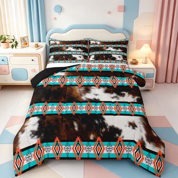 Erosebridal Animal Hide Pattern Queen Comforter Set,Western Cowhide Comforter Sets Queen,Black Reversible,3-Piece,1 Comforter and 2 Pillowcases