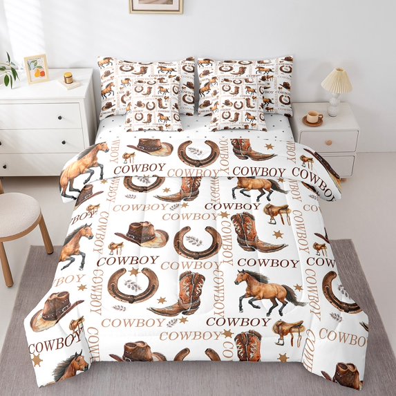 Erosebridal Animal Horse Bed In A Bag King Size,Western Cowboy Bedding Sets King Size,Room Decorative,Reversible,Super Cozy,7 Pieces