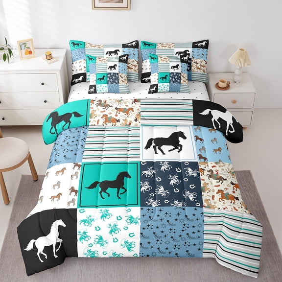 Erosebridal Animal Horse Bedding Queen Size,Western Horseshoe Comforter Sets with Sheets,Southwestern Bedroom Decor,Reversible,Lightweight,7 Pieces