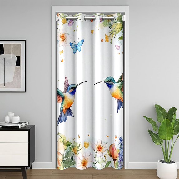 Erosebridal Animal Hummingbird Door Curtain Panel 52x84,Colorful Floral Door Curtain For Doorways 52x84,Bird Bedroom Decor