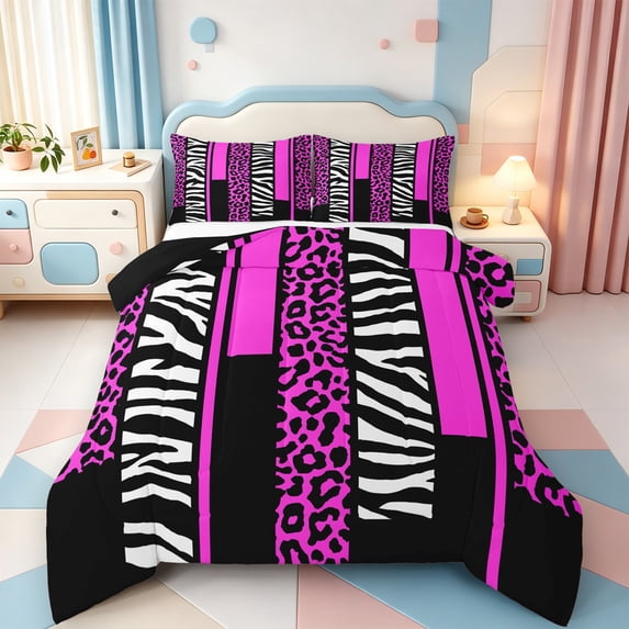Erosebridal Animal Pattern King Size Comforter Sets,Chic Leopard Comforters King Size,Black Reversible,3-Piece,1 Comforter and 2 Pillowcases