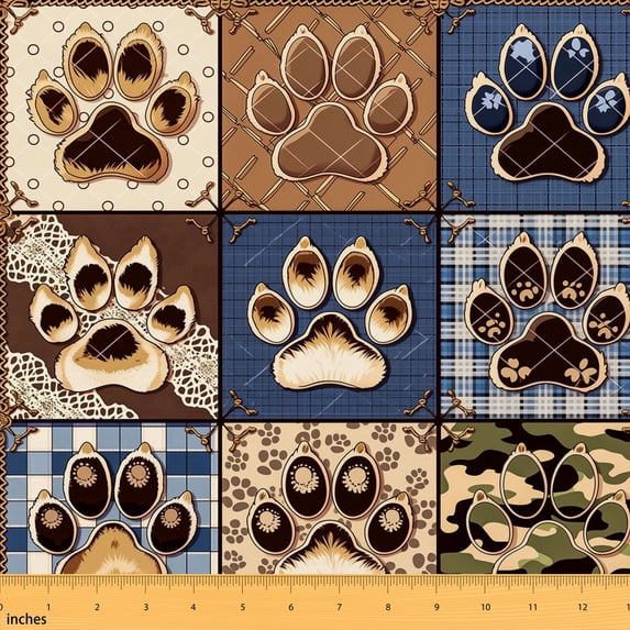 Erosebridal Animal Paw Print Fabric by the Yard 3 Yards, Patchwork Plaid Camo Pattern Room Decor Fabric by the Yard