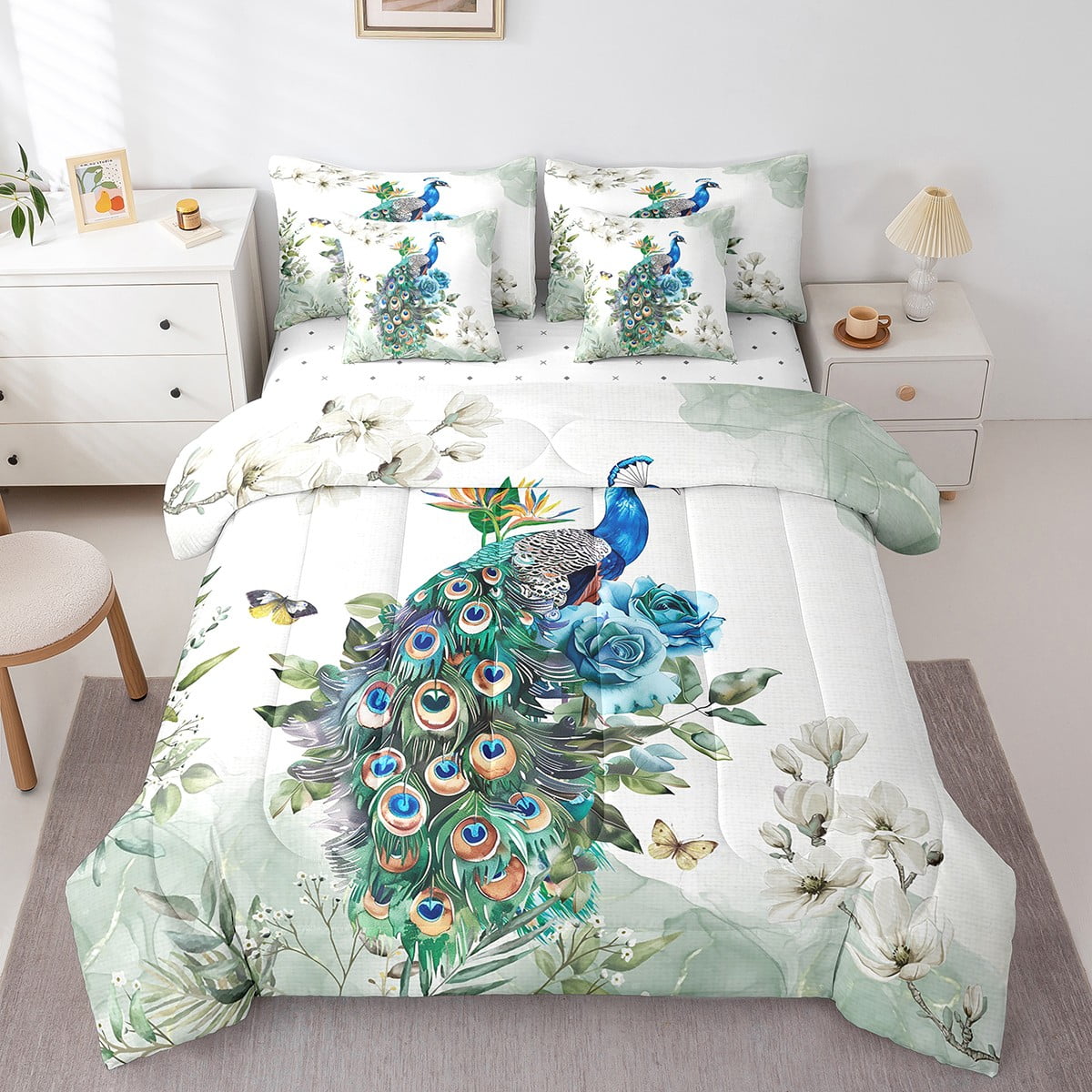 Erosebridal Animal Peacock Bedding Queen Size,Butterfly Flower ...
