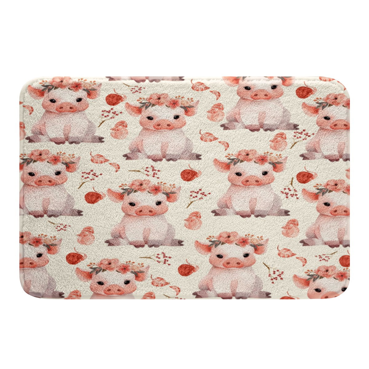Erosebridal Animal Pig Bathtub Mat 20x32,Floral Flower Bath Rug,Pink ...