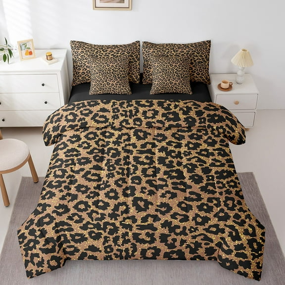 Erosebridal Animal Print Bedding Sets Queen Size,Cheetah Print For Adults Teens Comforter Sets with Sheets,Brown Black Bed in a Bag Queen Size,Microfiber Bedroom Decor Reversible,7-Piece