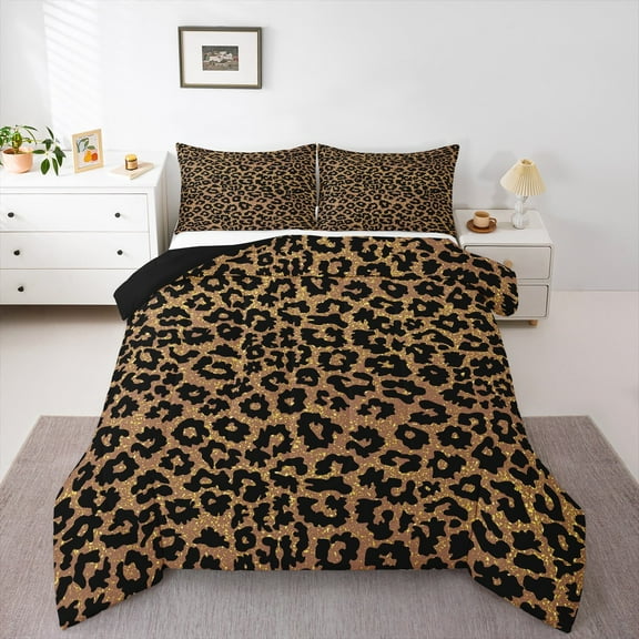 Erosebridal Animal Print Bedding Sets Twin with Comforter,Cheetah Print For Adults Teens Duvet Insert,Brown Black Comforter Sets Twin Size,Microfiber Bedroom Decor Reversible，2pcs