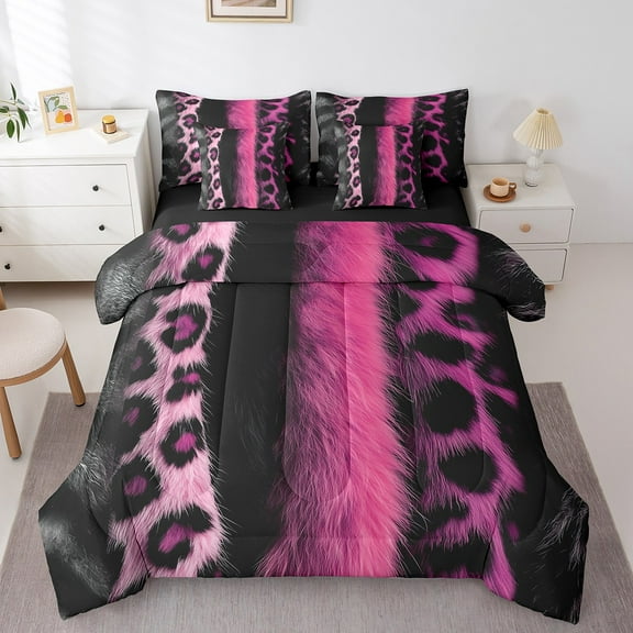 Erosebridal Animal Print Bedding Sets Twin Size,Wildlife Cheetah Comforter Sets with Sheets,Black Pink Bed in a Bag Twin size,Super Cozy Safari Room Decoration,Reversible,7pcs