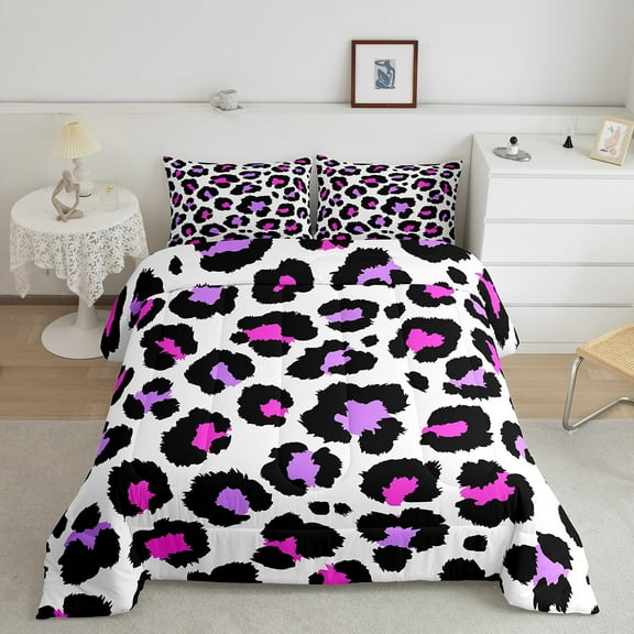 Erosebridal Animal Print Comforter Set Queen Leopard Print Bedding Set, African Safari Wildlife Down Comforter Black Pink Bed Set, Cheetah Quilted Duvet Luxurious Bedroom Decor Teens Adults