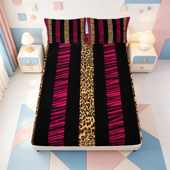 Erosebridal Animal Print Fitted Sheet Queen,Classic Cheetah Bedding,3 Pieces,1 Fitted Sheet and 2 Pillowcases