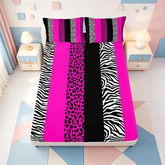 Erosebridal Animal Print Fitted Sheet Queen,Classic Leopard Bedding,3-Piece,1 Fitted Sheet and 2 Pillowcases