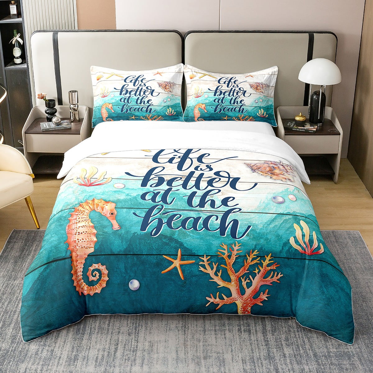 Pattern Print Seahorse Pattern Print Seahorse Duvet Cover Bedding Set