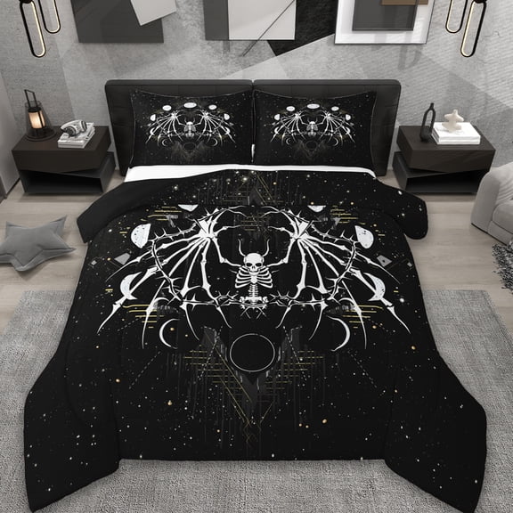 Erosebridal Animal Sugar Skull Skeleton Bedding Sets Twin with Comforter,Gothic Halloween Duvet Insert,Moon Phase Comforter Sets Twin Size,Lightweight Bedroom Decorative Reversible,2 Pieces