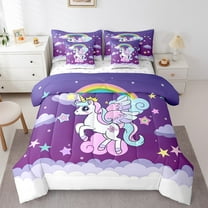 Erosebridal Animal Unicorn Bedding Sets Twin Size,Cartoon Stars Comforter Sets with Sheets,Dreamy Princess Bed in a Bag Twin size,Breathable Kawaii Bedroom Decorative,Reversible,7-Piece