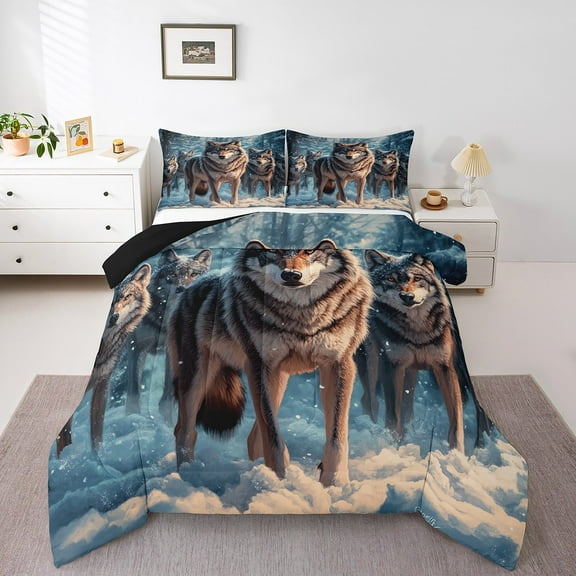 Erosebridal Animal Wolf Bedding King Comforter Set,Woodland Wildlife Comforters & Duvets,Jungle Animal Comforter Sets King Size,Breathable Safari Room Decoration,Reversible,3pcs