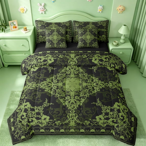 Erosebridal Antique Victorian Baroque 7-Piece Bedding Comforter Set,Retro Flower Floral King Bedding Sets For Adults,Reversible black