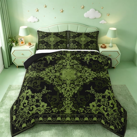 Erosebridal Antique Victorian Baroque Twin Comforter Sets,Retro Flower Floral Bedding Set For Adults,Reversible black,2 Pieces