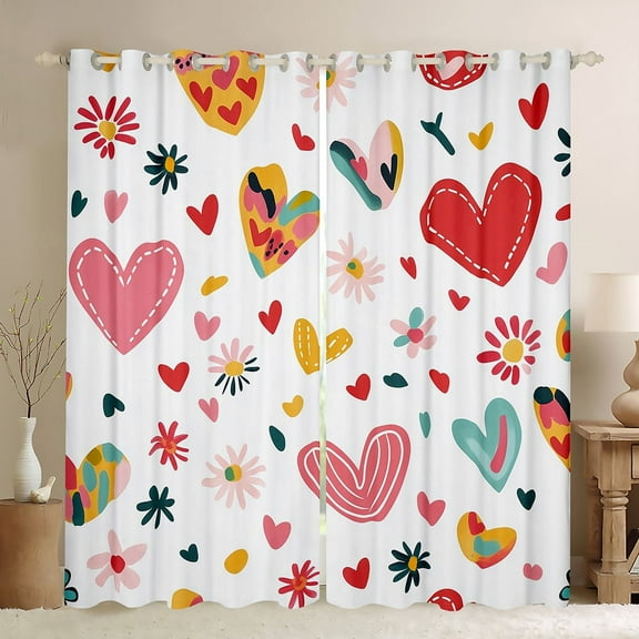Erosebridal Love Heart Curtains and Drapes (52x84),Pink Red Curtains Pack of 2 (52x84),Teenager Bedroom Decor