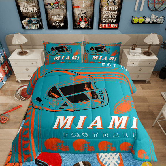 Erosebridal Aqua Soccer Helmet Comforter Sets Twin Size, Football Game Comforters & Duvets, Sports Theme Decor, 2-Piece