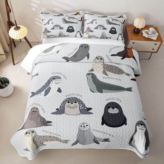 Erosebridal Aquatic Cartoon Quilt Full,Multi Seal Ocean Wildlife Pattern Full Bedspread Sets For Boys,3pcs