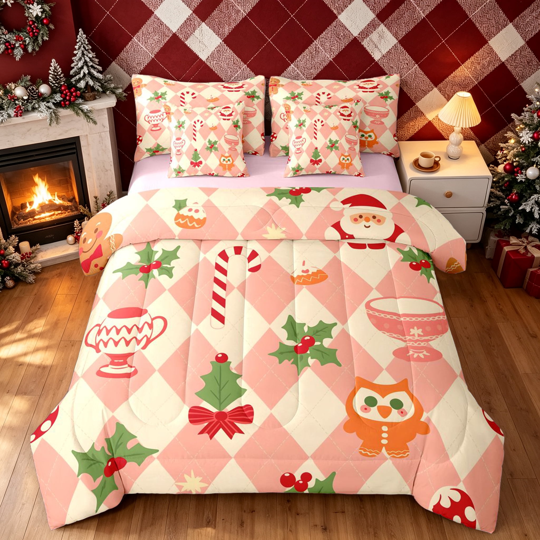 Erosebridal Argyle Owl King Bedding, Christmas Tree King Bed in a Bag ...