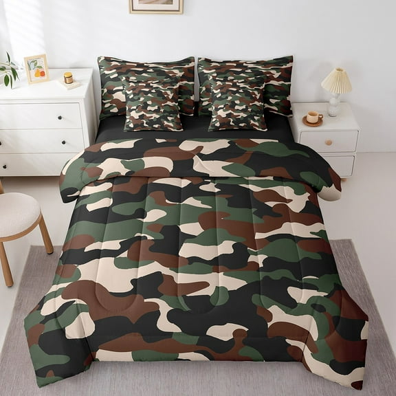 Erosebridal Army Camouflage Bed in a Bag King size, Army Brown Camo Bed Set, Military Theme Decor, Reversible