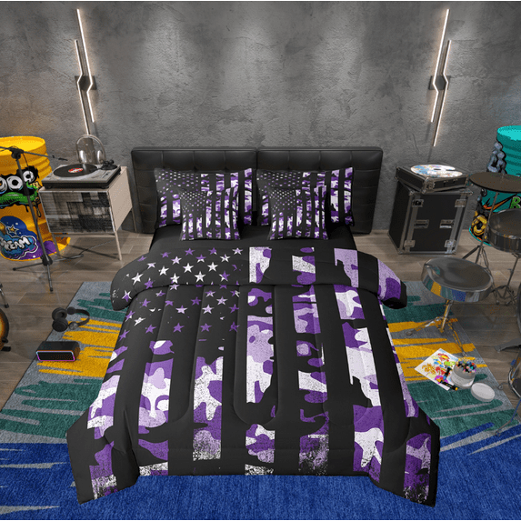 Erosebridal Army Camouflage Bed in a Bag Queen size, American Flag Bed Set, Military Camo Decor, Reversible 7pcs