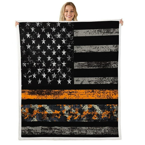 Erosebridal Army Camouflage Fleece Blanket, American Flag Sherpa Throw, Military Camo Decor, 40x50