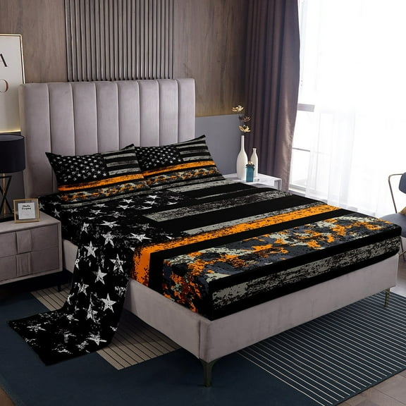Erosebridal Army Camouflage Sheet Set Twin, American Flag Bedding Sets Twin Size, Military Camo Decor 3-Piece