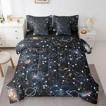 Erosebridal Astrology Bedding Sets Twin Size, Mystic Galaxy Comforter Sets with Sheets, Space Ship Reversible Bed Set, Microfiber Bedroom Decor, 7 Pieces