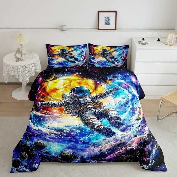 Erosebridal Astronaut Bedding Full Comforter Set for Teens, Mystic Outer Space Down Comforter, Adventure Reversible Comforters & Duvets, Ultra Soft Bedroom Decorative, 3pcs