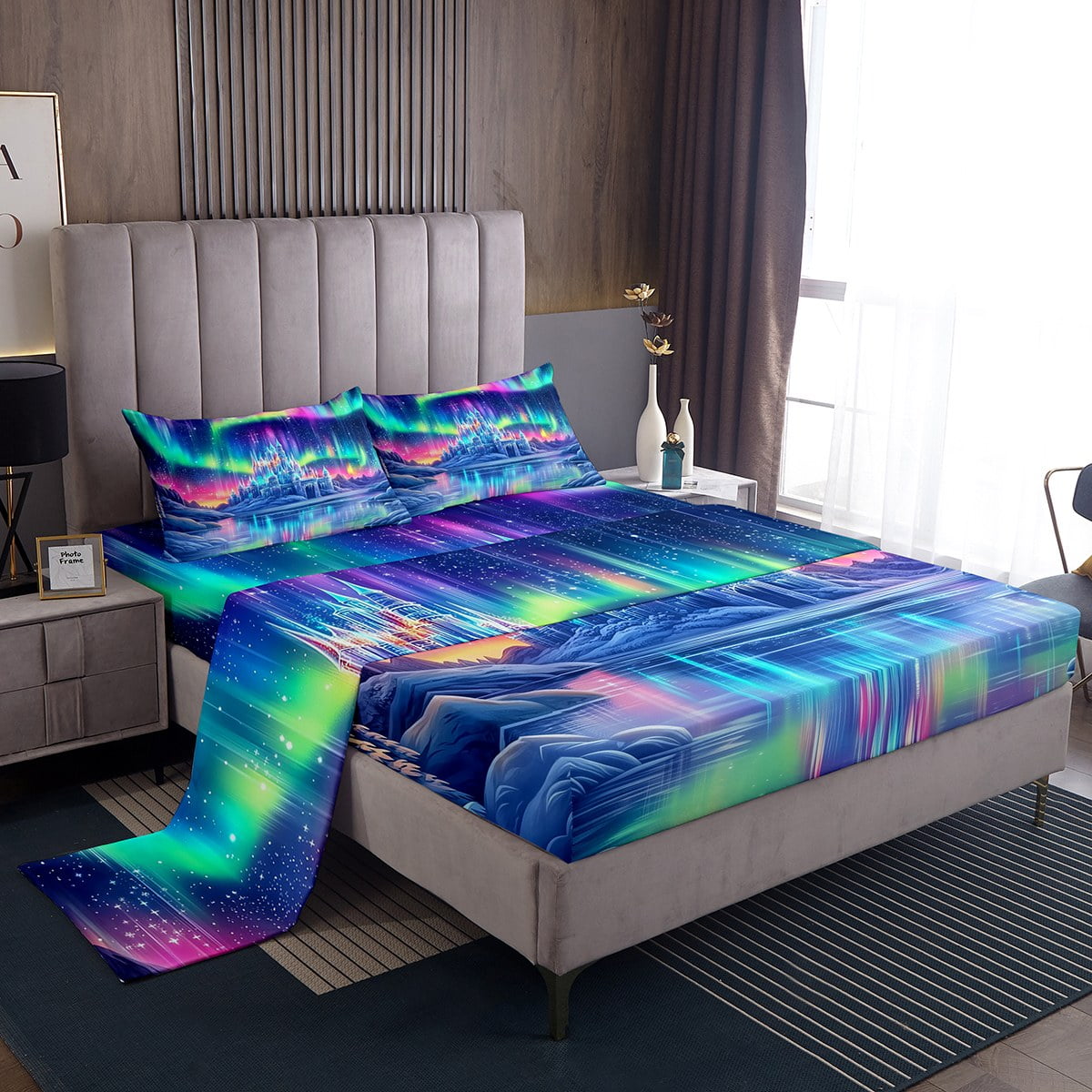 Erosebridal Aurora Bed Sheets Set Queen,Princess Castle Bedding Set Women,Starry Night Galaxy ...