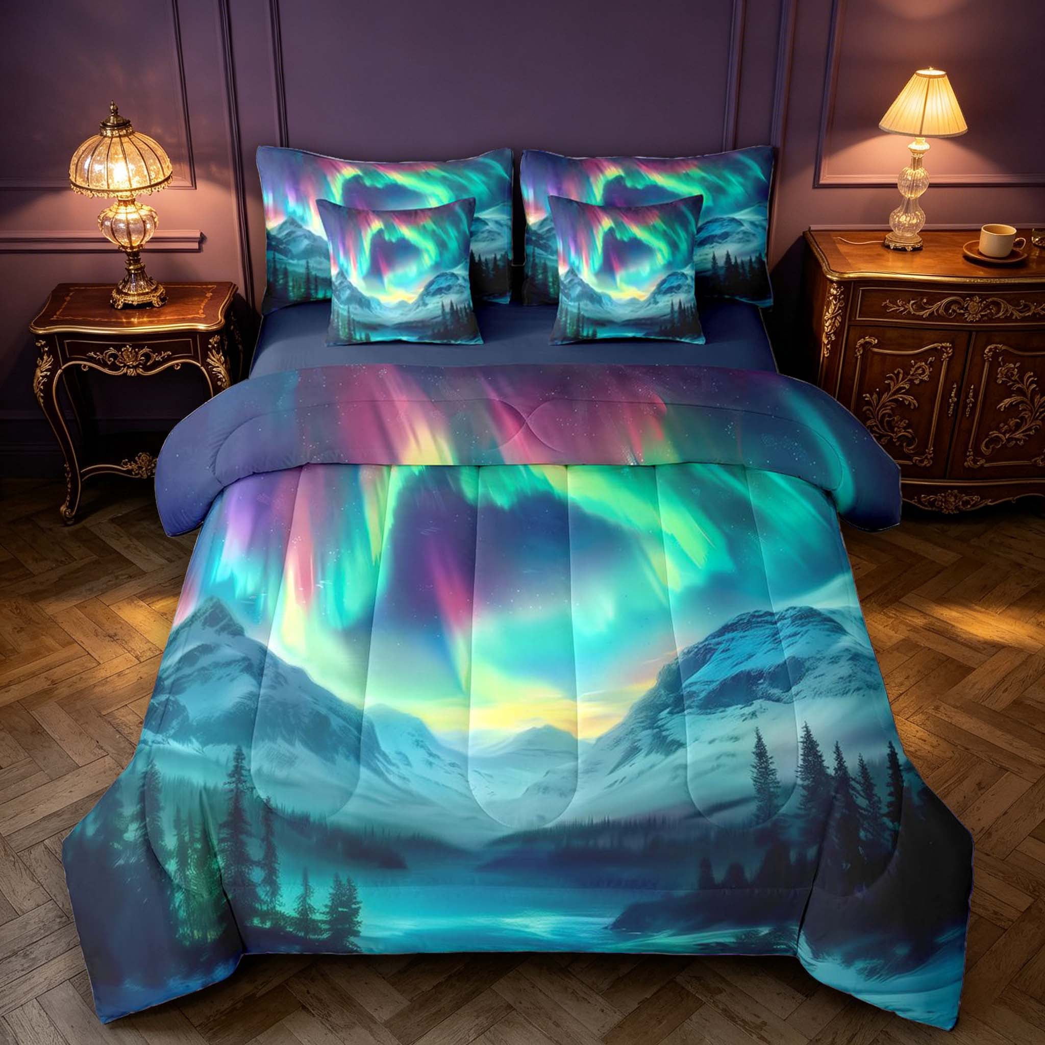 Erosebridal Aurora Borealis Mountain 7 Pieces Full Size Bedding Sets ...