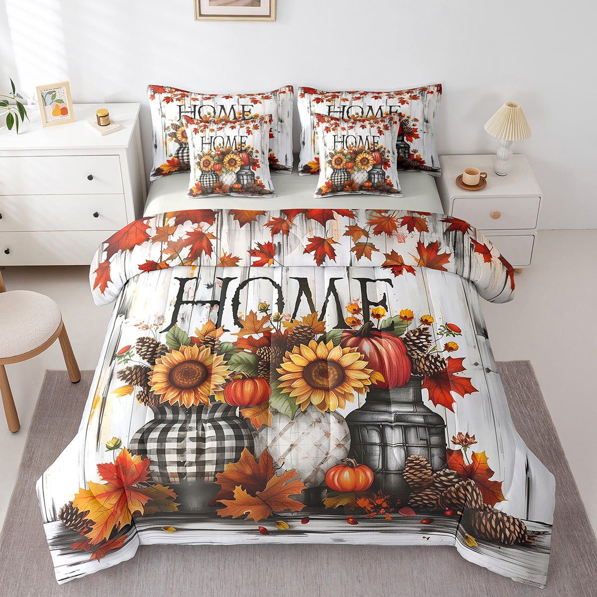 Erosebridal Autumn Harvest Pumpkin Bedding Sets King Size,Rustic ...