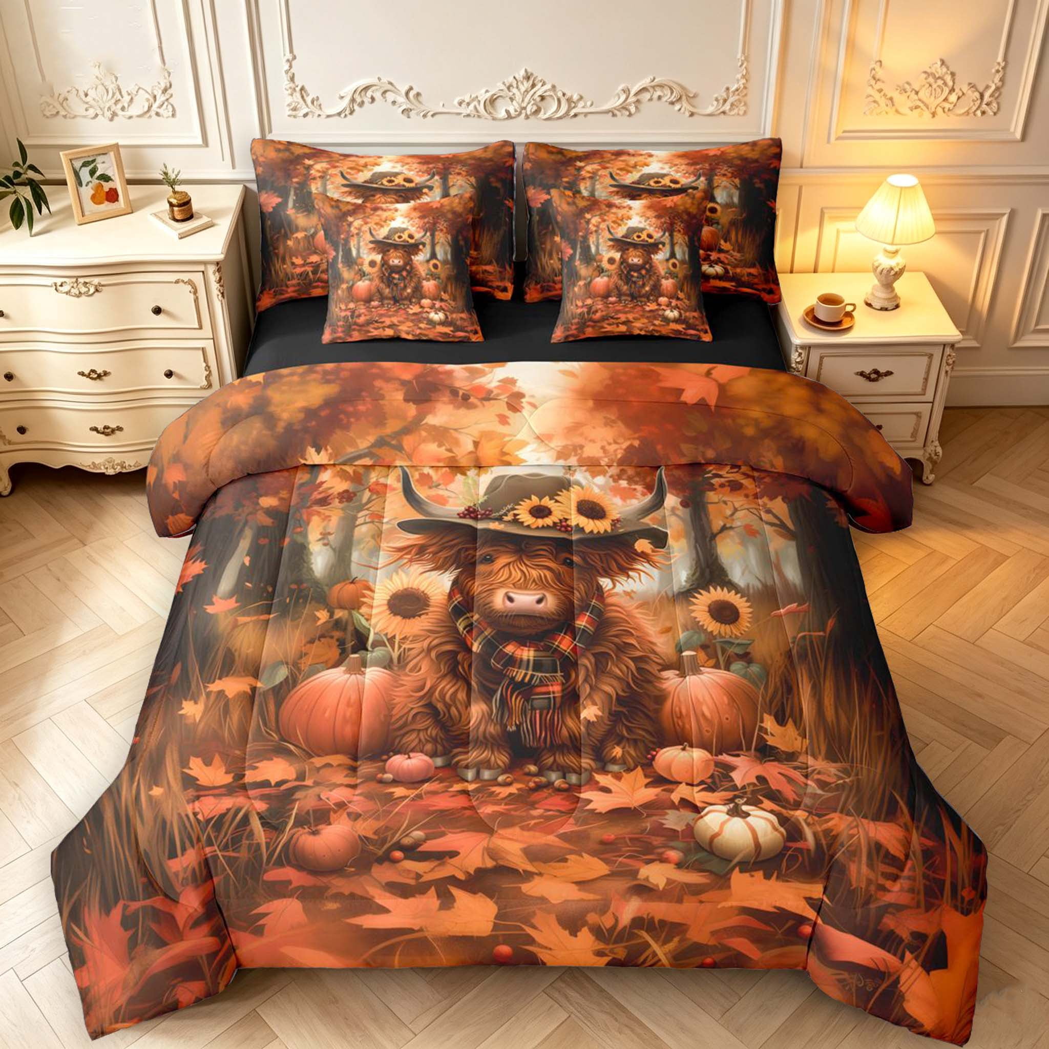Erosebridal Autumn Highland Cow Animals 7pcs Queen Bedding,Pumpkin ...