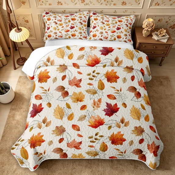 Erosebridal Autumn Leaves Quilt Full 3-Piece,Fall Foliage Full Bedspread Sets,Multi,1 Coverlet and 2 Pillowcases