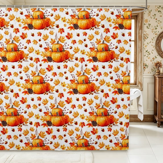 Erosebridal Autumn Pumpkin Shower Curtain 72Wx84L,Fall Harvest Bathroom Shower Curtain,Orange