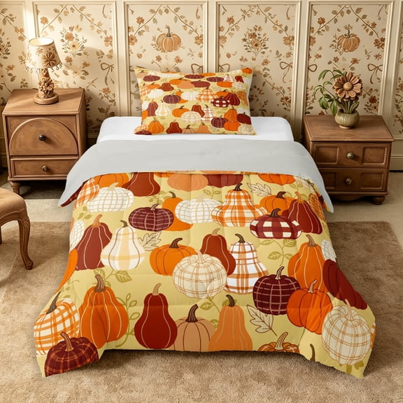 Erosebridal Autumn Pumpkin Twin Comforter Sets 2pcs,Fall Harvest Bedding Set,Yellow,Reversible,1 Comforter and 1 Pillowcase