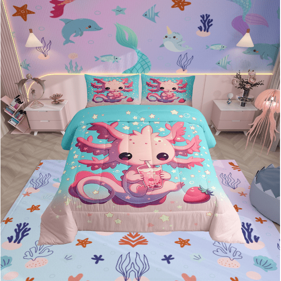 Erosebridal Axolotl Comforter Sets Twin Size for Teens, Stars Comforters & Duvets, Mystic Starry Sky Reversible Duvet Insert, Super Cozy Room Decoration, 2-Piece