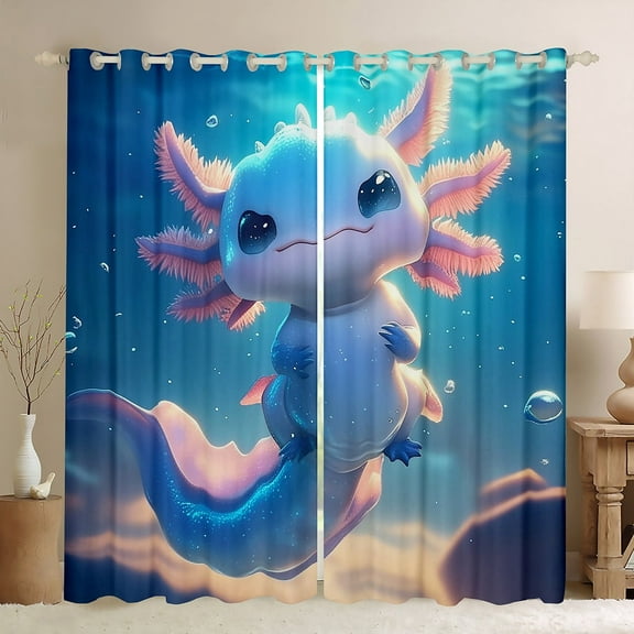 Erosebridal Axolotl Curtains Pack of 2 (38x54) for Teens, Blue Curtains for Living Room, Mystic Starry Sky 30%-50% Black Out Curtains, Bedroom Curtains Room Decor