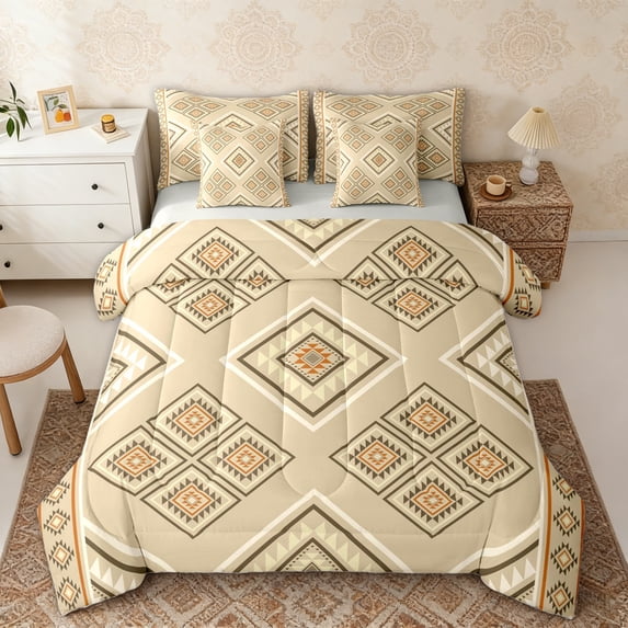 Erosebridal Aztec Aesthetic Bedding Comforter Set, Green Orange Full Bedding Set, Gray Reversible 7pcs