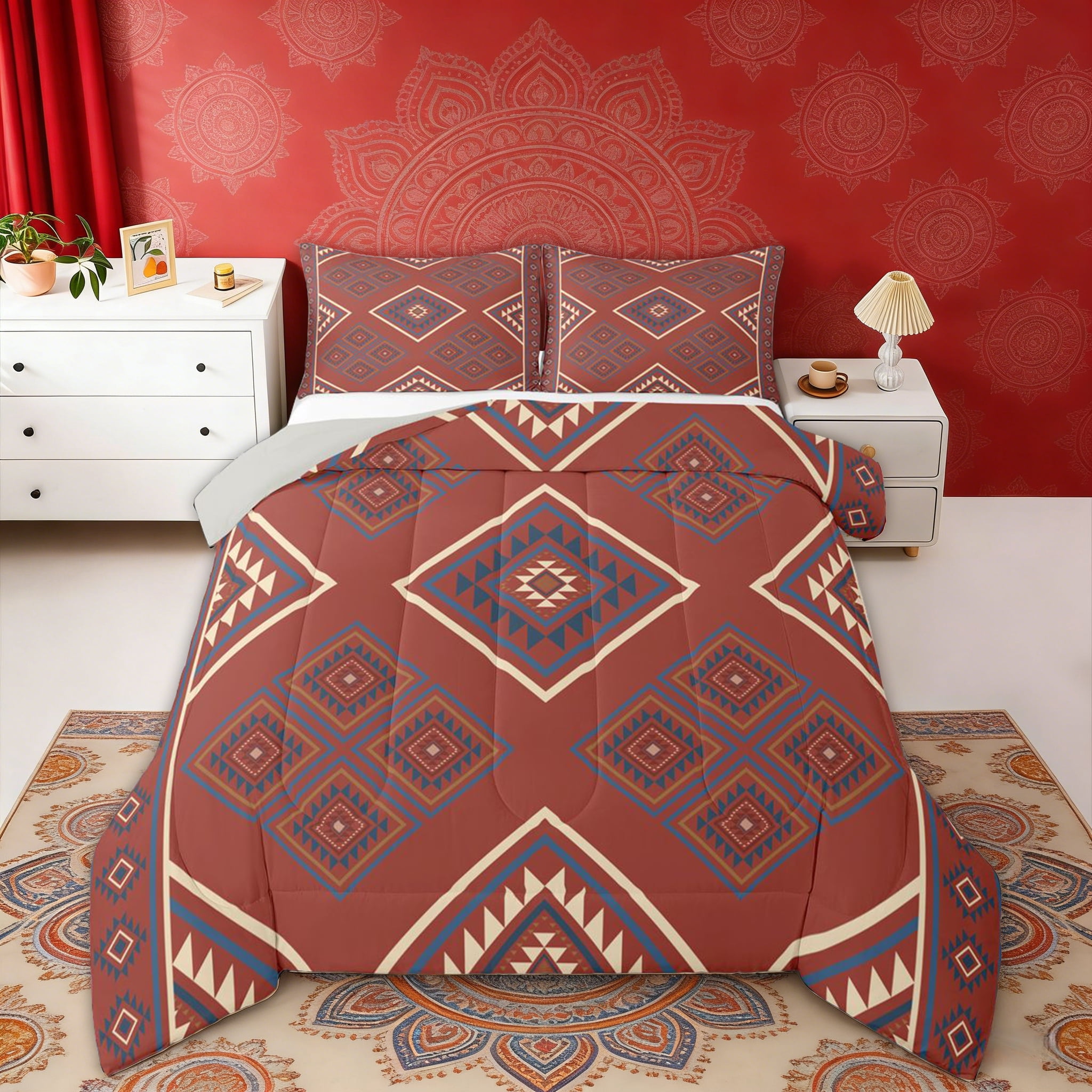 Erosebridal Aztec Aesthetic Full Size Comforter Sets, Red Bedding Sets ...