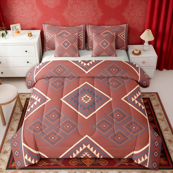 Erosebridal Aztec Aesthetic Twin Bedding Sets, Red Bedding Comforter Set, Gray Reversible 7-Piece