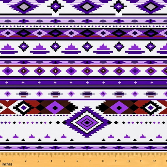 Erosebridal Aztec Geometric Fabric by the Yard 2 Yards, Purple Brown Diamond Stripe Pattern Sewing Fabric