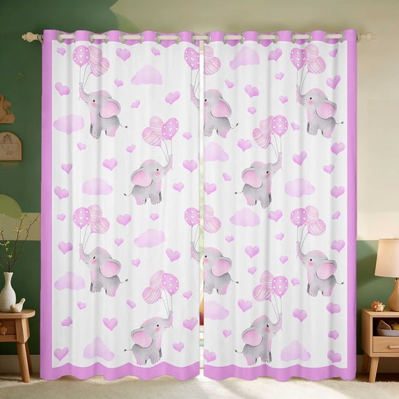 Erosebridal Baby Elephant Blackout Curtains for Girls, Pink Balloons Window Curtains Pack of 2 (38x45 Each)