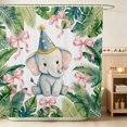 thumbnail image 1 of Erosebridal Baby Elephant Shower Curtain 72Wx84L for Girls, Tropical Leaves Waterproof Bathroom Shower Curtain, 1 of 5