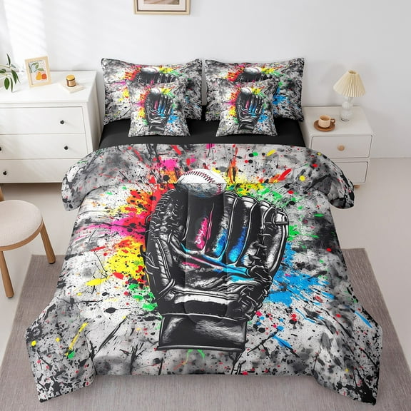 Erosebridal Ball Game Baseball Bedding Sets Twin Size,Hippie Graffiti Comforter Sets with Sheets,Super Cozy Reversible Bed in a Bag Twin size,Splash Decor,7pcs