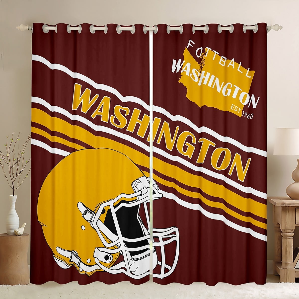 Erosebridal Ball Game Football Curtains Pack of 2 (42x63),Brown Golden 30%-50% Black Out Curtains,Sport Theme Decor(Washington)