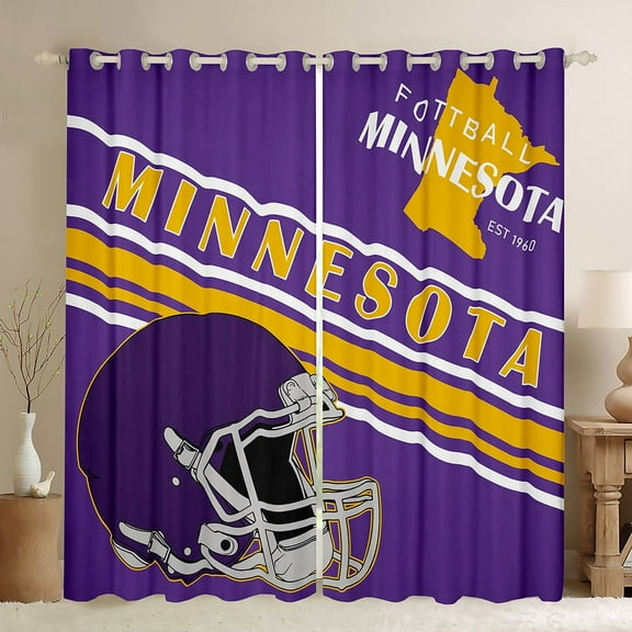 Erosebridal Ball Game Football Curtains and Drapes (38x54),Purple Golden 30%-50% Blackout Curtains for Bedroom,Sport Theme Decor(Minnesota)