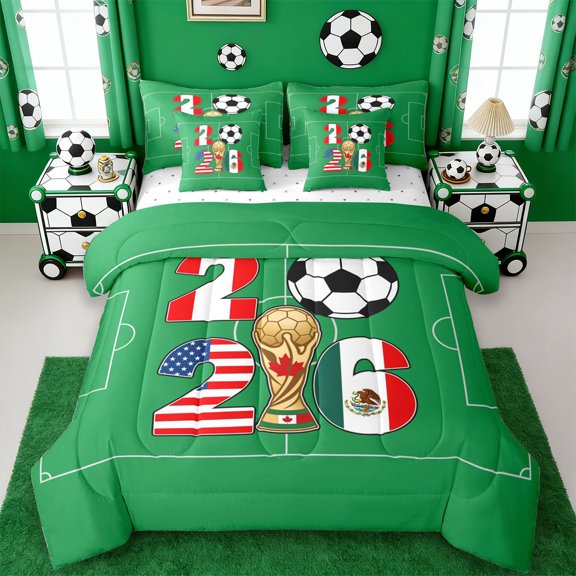 Erosebridal Ball Games 7-Piece Twin Bedding Sets,American Flag Football Sport Soccer Lover Bedding Comforter Set For Men Women,Reversible