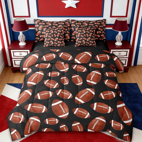 Erosebridal Ball Games 7-Piece Twin Bedding Sets For Kids,American Rugby Football Gaming Bedding Comforter Set,Reversible black